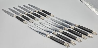 six couteaux sont alignés sur une table