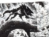 illustration représentant un dessin en noir et blanc d'un dragon survolant une forêt