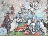 une peinture représentant un groupe de personnes à cheval
