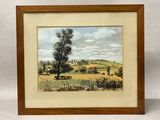 tableau représentant une scène de vie à la ferme, dans un cadre en bois sur fond blanc