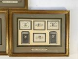 two framed pictures of a dog and a cat are on a wall
