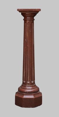 an image of a wooden pedestal with a clock on top of it