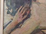 a painting of a woman laying down on a bed