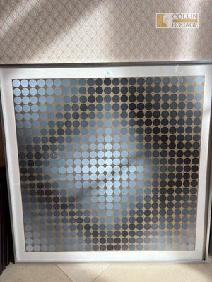 Dans le gout de vasareli, poits gris sur fond beige, lithogr…