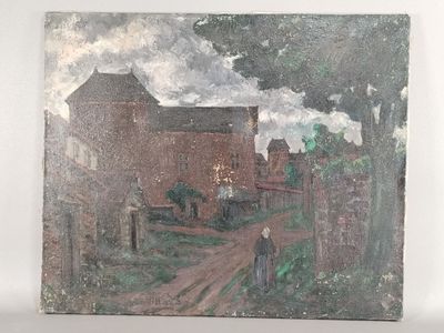 Antoine VILLARD (1867-1934). Promeneuse dans le village.