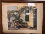 une photo d'un tableau représentant une plante en pot devant une fenêtre