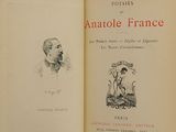 an open book with a drawing of a man in a suit
