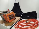 a bag, hose, and other items on a table