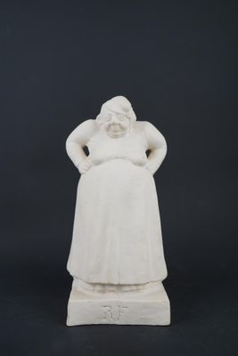 a white statue of a woman standing on a black background