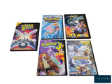 several dvd covers of pokemon movies are lined up on a white surface