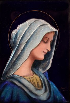 un tableau représentant une femme portant un voile sur la tête