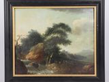 peinture d'un paysage avec une rivière et des arbres au premier plan