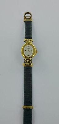 Montre Mécanique Dame Elvia - Cadran Doré, Bracelet Cuir Rouge - Occasion En Bon état