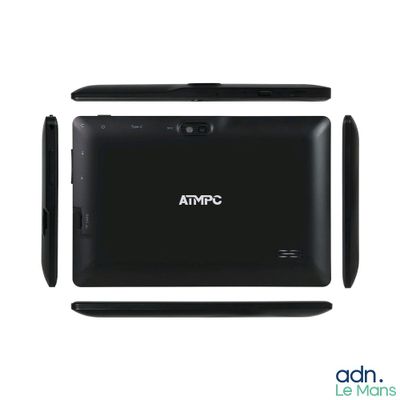 an image of a black tablet computer sitting on top of a white surface
