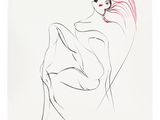 a drawing of a woman in a white dress with red hair