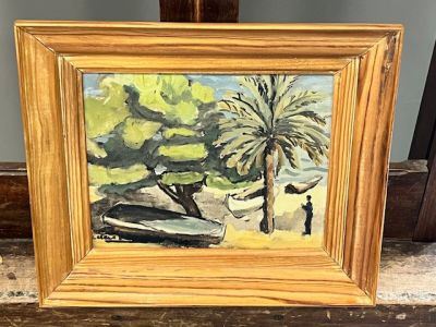 Ecole moderne Paysage animé au palmier et aux barques