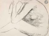 dessin représentant une femme assise sur le dos, les mains posées sur les genoux