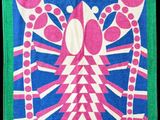 a close up of a towel with a lobster on it