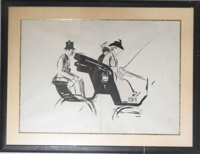tableau représentant un homme et une femme à cheval, dessiné par un homme