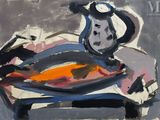 une peinture d'un poisson dans une assiette sur une table