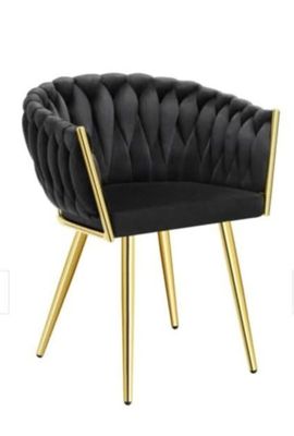 Lot de 8 chaises de salle à manger en velours design noué Noir/Or - Photo 1