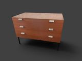 an image of a wooden chest of drawers on a black background