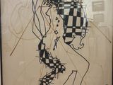 tableau représentant un homme en costume, portant une chemise à carreaux et une cravate