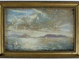 une image représentant une peinture d'une montagne au loin