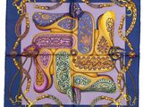 a close up of a square scarf with a design on it