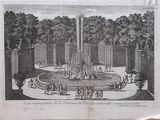a drawing of a fountain in the middle of a park