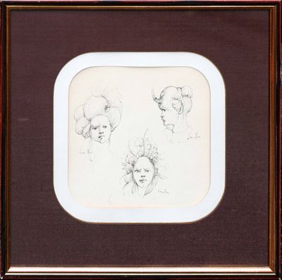 a drawing of a woman ' s head with four different angles