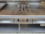 stainless steel counter top in a commercial kitchen with two burners