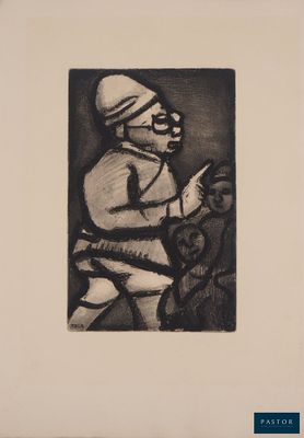 an image of a black and white drawing of a man on a horse