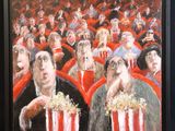 an oil painting of a crowd of people watching a movie