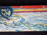 un tableau représentant une femme en train de nager dans une piscine