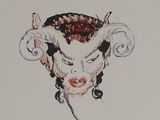 a drawing of a woman with horns on her head