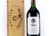 wooden wine box with a bottle of red wine in it