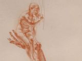 dessin représentant un singe suspendu à une branche d'arbre, tenant une main humaine