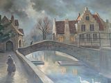 un tableau représentant une femme marchant dans la rue