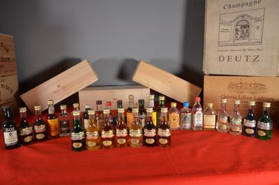 plusieurs bouteilles d'alcool sont alignées sur une table