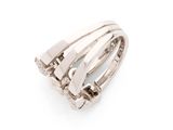 a close up of a silver ring on a white background