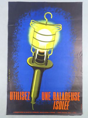 une affiche représentant une lampe accrochée au mur