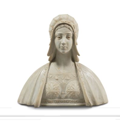 BUSTE DE NOBLE DAME sculpté en marbre blanc, vêtue à la mode…