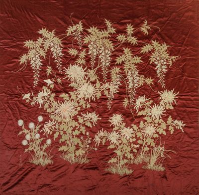 a close up of a piece of cloth with flowers on it
