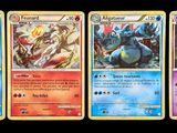 Quatre cartes Pokémon différentes sont représentées sur un fond noir.