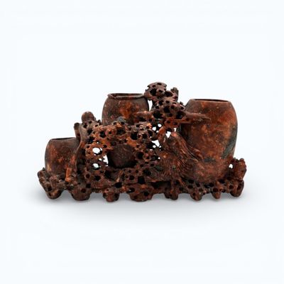 CHINE - Début XXe Porte-pinceaux en pierre de larre sculptée…