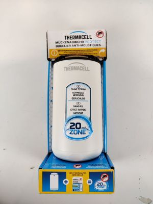 une bouteille de Thermacell posée sur une boîte