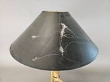 a lamp that has a black shade on top of it