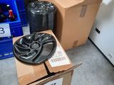 a box with a wheel on top of it next to a box of other items