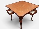 an image of a wooden table with a leather top and two drawers